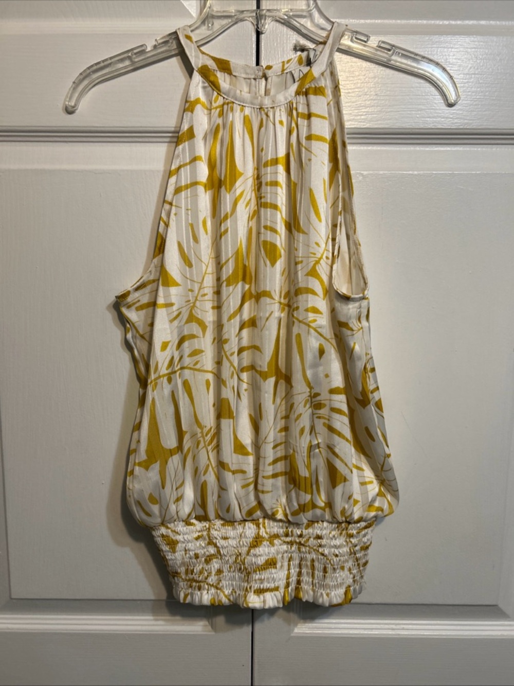 NWT JOIE Smocked Waist Halter Neckline Sleeveless Top Size XS Yellow Off White